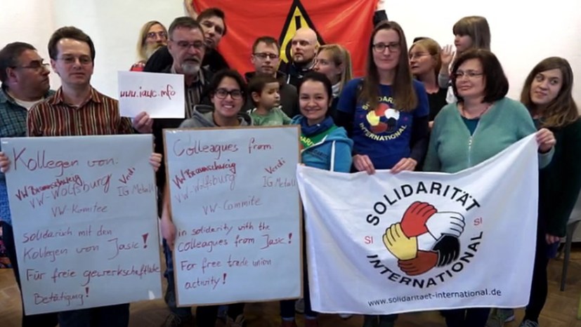 VW-Kolleginnen, -Kollegen und Aktivistinnen und Aktivisten von Solidarität International grüßen die Jasic-Belegschaft