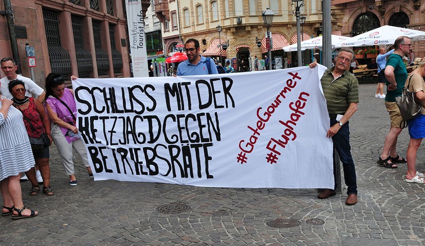 Protest gegen Hatz auf Betriebsräte bei Gate Gourmet