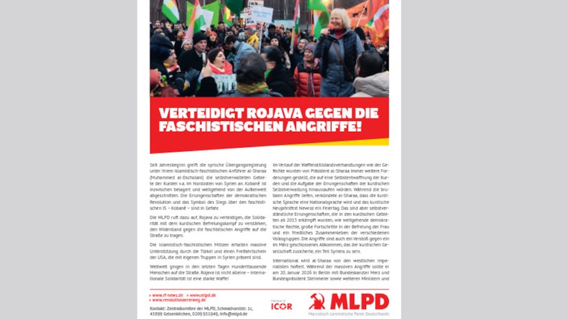 Flugblatt der MLPD: Verteidigt Rojava gegen die faschistischen Angriffe!