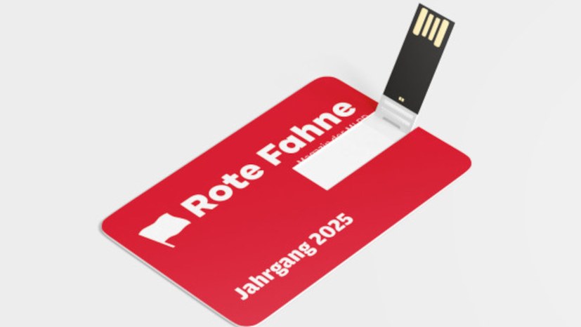 Rote Fahne–Jahrgang 2025 auf USB‑Visitenkarten erschienen