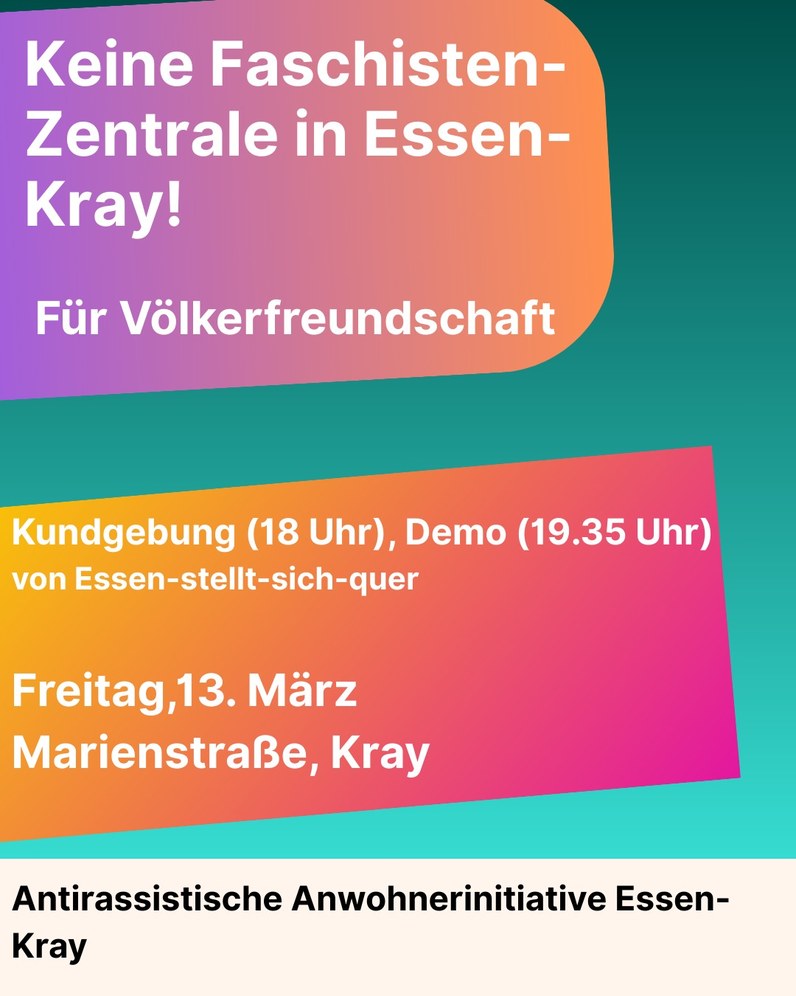 Sharepic zum Protest der Antirassistischen Anwohnerinitiative Essen-Kray