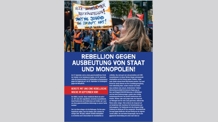 Rebellion gegen Ausbeutung von Staat und Monopolen!
