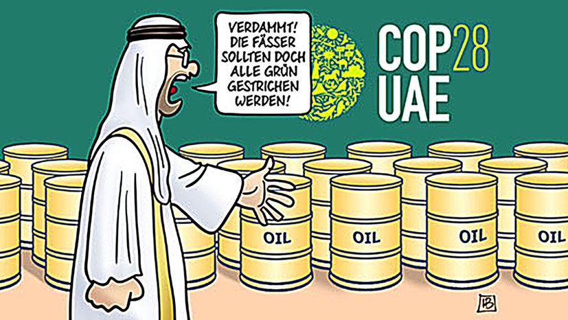 Hier wird der Bock zum Gärtner ... Weltklimakonferenz im Paradies der Öl- und Gaskonzerne: „Keine heiße Luft mehr ... bitte!“